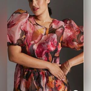 ANTHROPOLOGIE puff-sleeve organza midi dress
